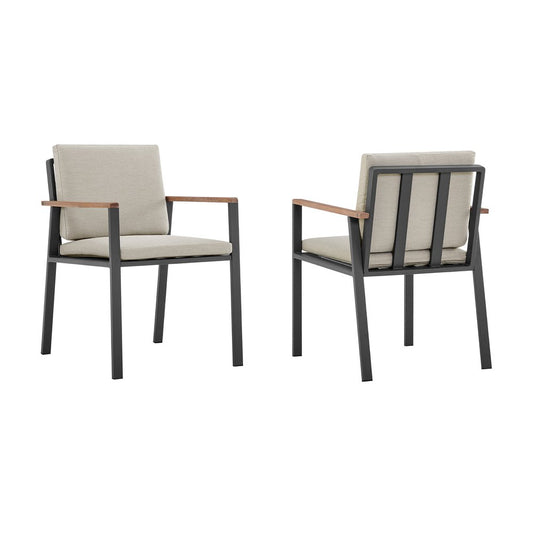 Juego de dos sillas de comedor para exterior de madera maciza gris claro de 22" con cojín color topo