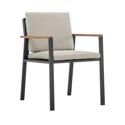 Juego de dos sillas de comedor para exterior de madera maciza gris claro de 22" con cojín color topo
