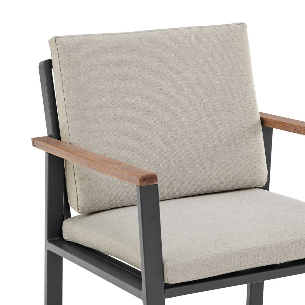 Juego de dos sillas de comedor para exterior de madera maciza gris claro de 22" con cojín color topo