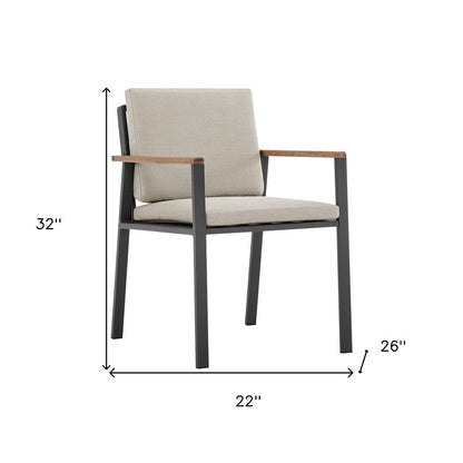 Juego de dos sillas de comedor para exterior de madera maciza gris claro de 22" con cojín color topo
