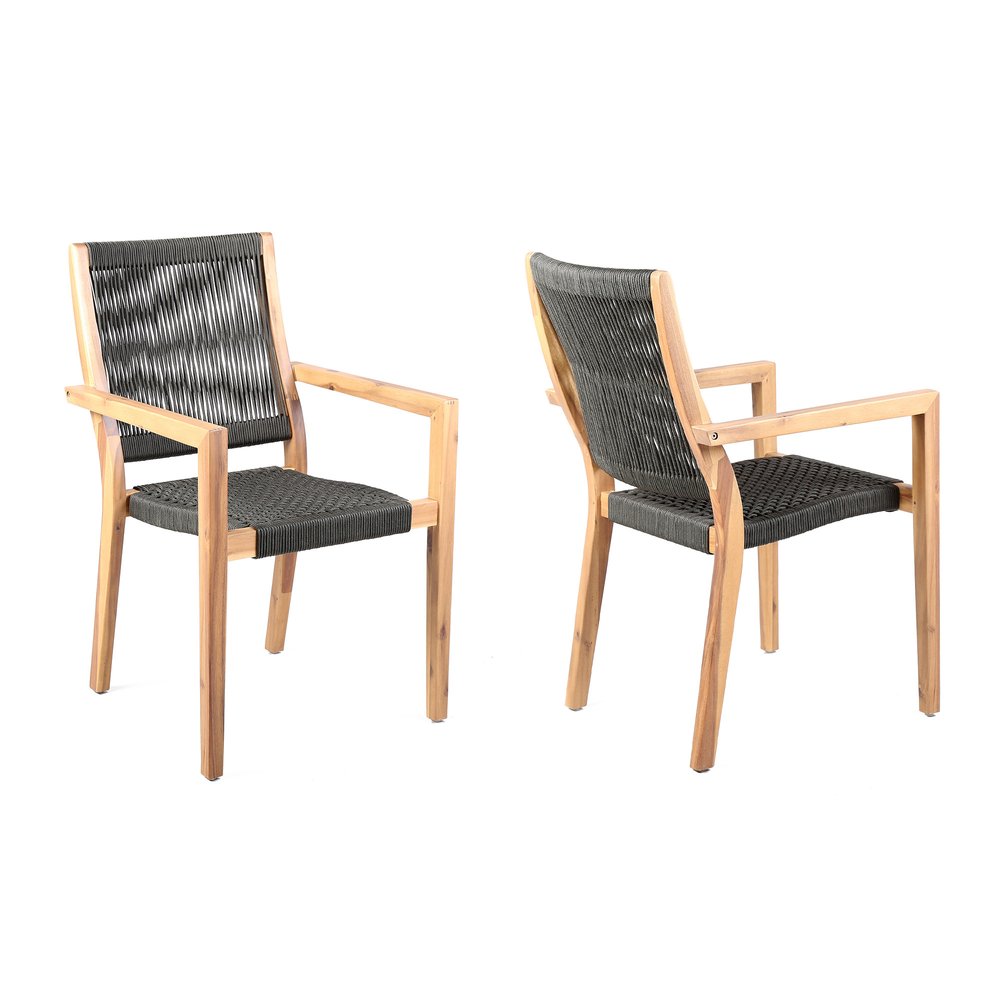Juego de dos sillones de exterior de madera maciza de 23" en tonos carbón y madera natural