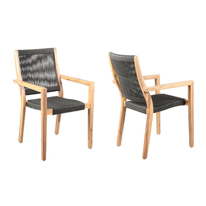 Juego de dos sillones de exterior de madera maciza de 23" en tonos carbón y madera natural