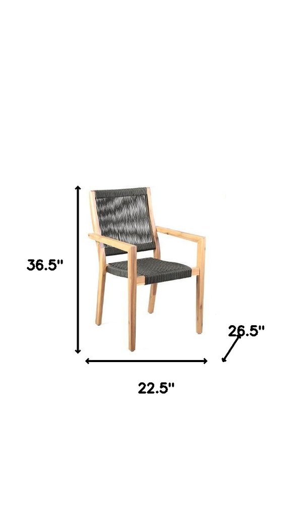 Juego de dos sillones de exterior de madera maciza de 23" en tonos carbón y madera natural