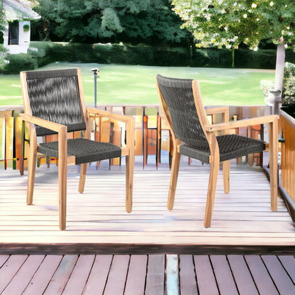 Juego de dos sillones de exterior de madera maciza de 23" en tonos carbón y madera natural