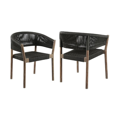 Juego de dos sillas de comedor para exterior de madera maciza de 26" en color negro y natural