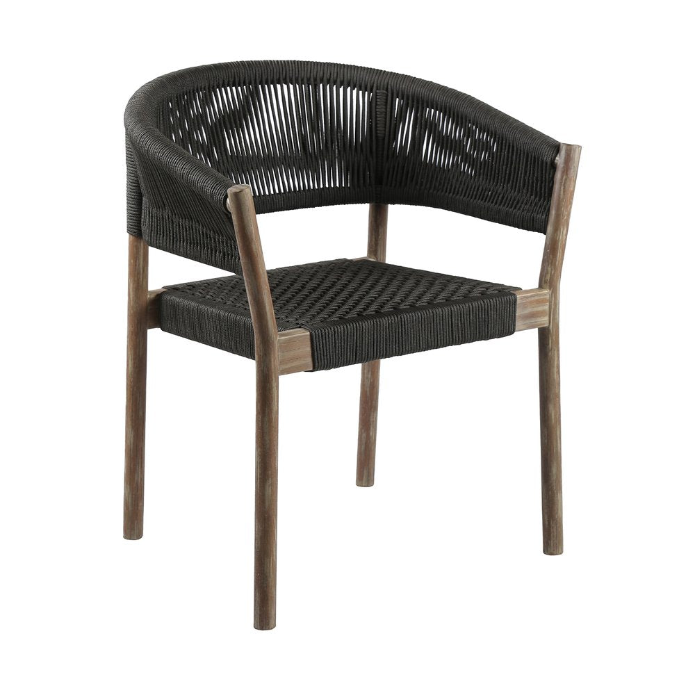 Juego de dos sillas de comedor para exterior de madera maciza de 26" en color negro y natural