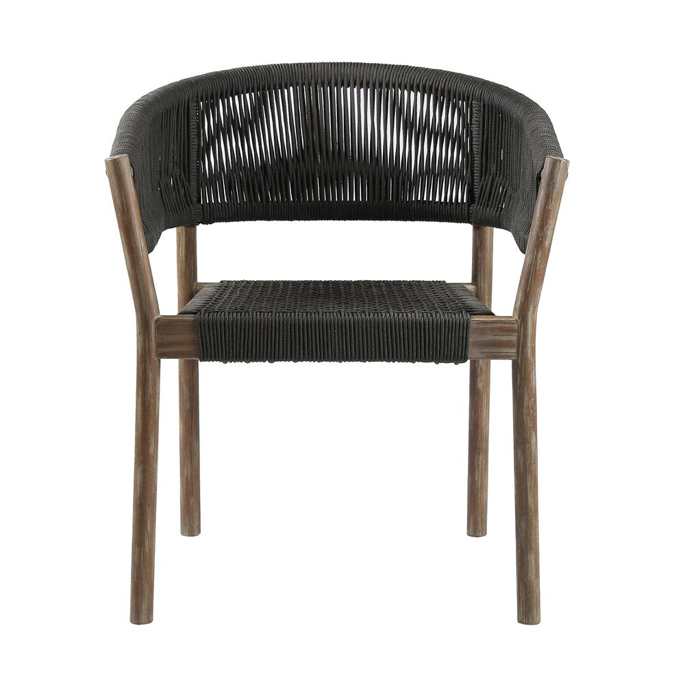 Juego de dos sillas de comedor para exterior de madera maciza de 26" en color negro y natural