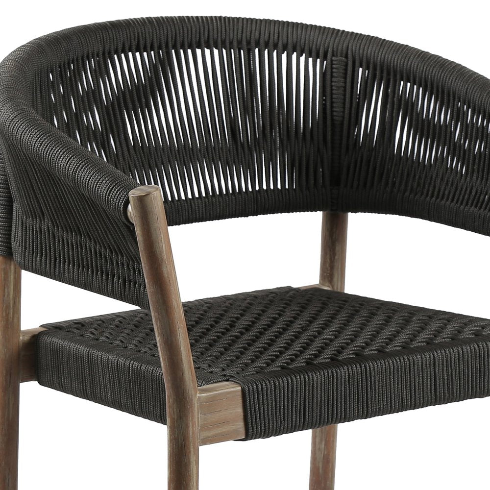 Juego de dos sillas de comedor para exterior de madera maciza de 26" en color negro y natural