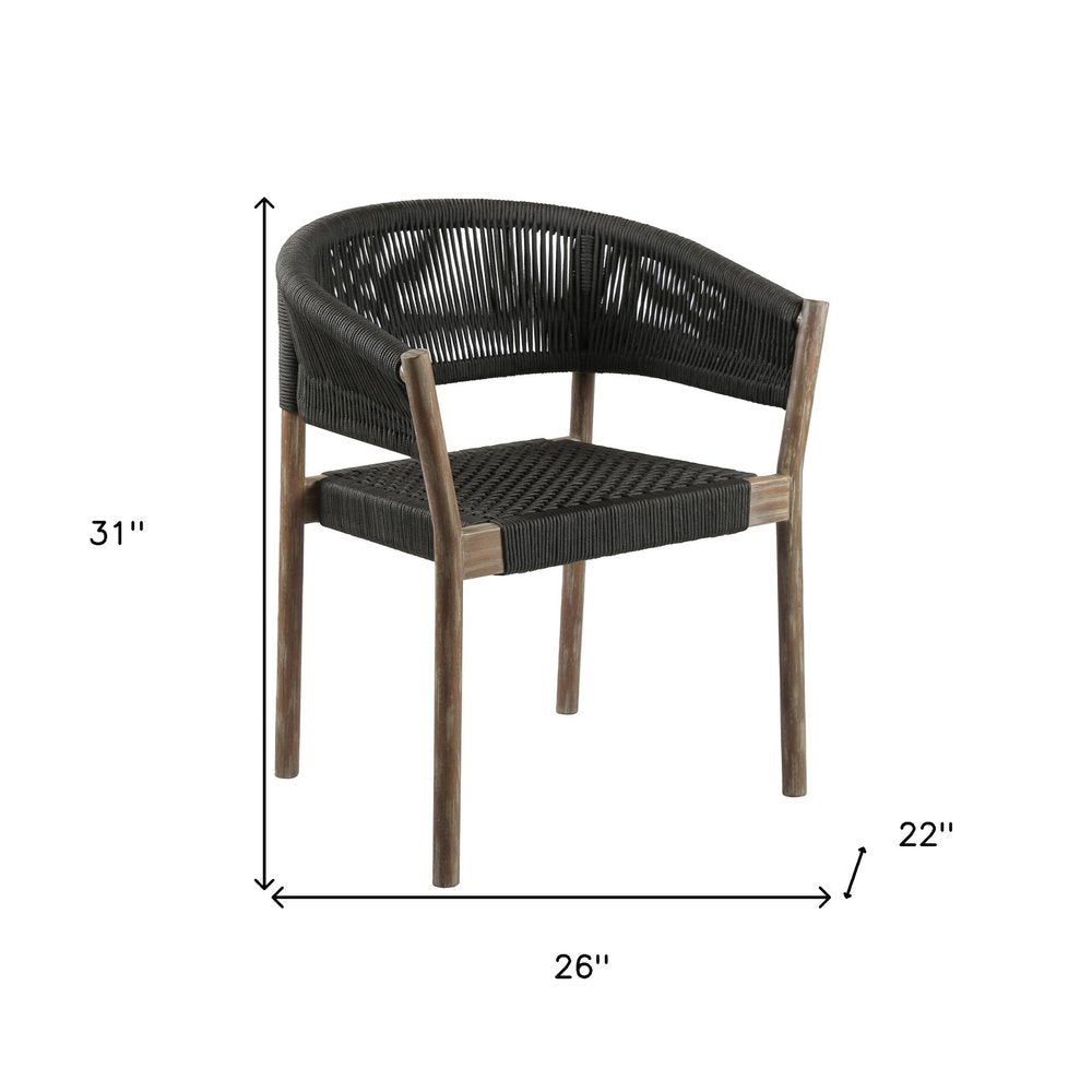 Juego de dos sillas de comedor para exterior de madera maciza de 26" en color negro y natural