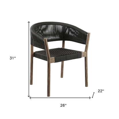 Juego de dos sillas de comedor para exterior de madera maciza de 26" en color negro y natural