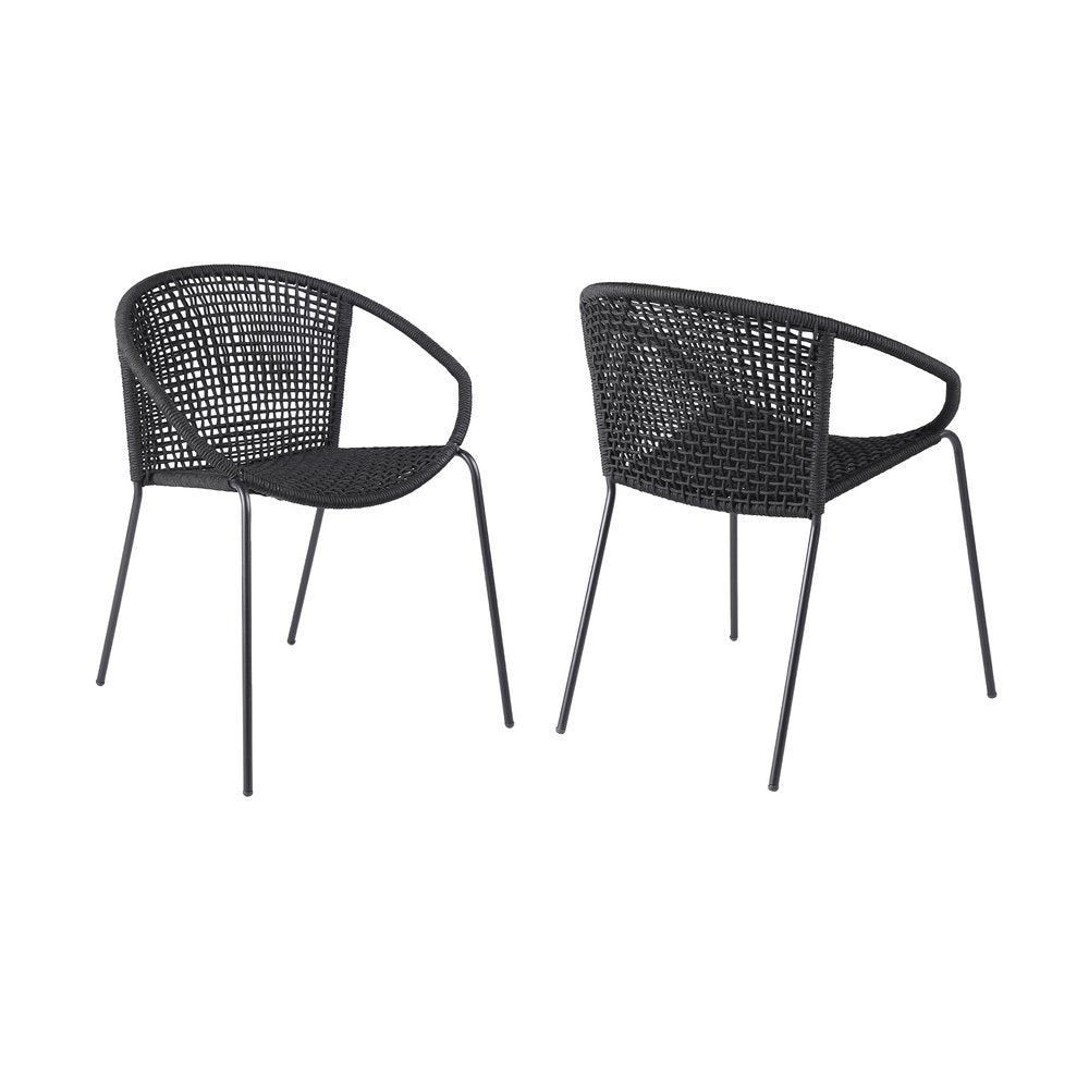 Juego de dos sillas de comedor para exterior de metal negro de 25"