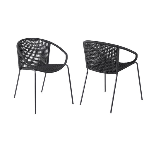 Juego de dos sillas de comedor para exterior de metal negro de 25"