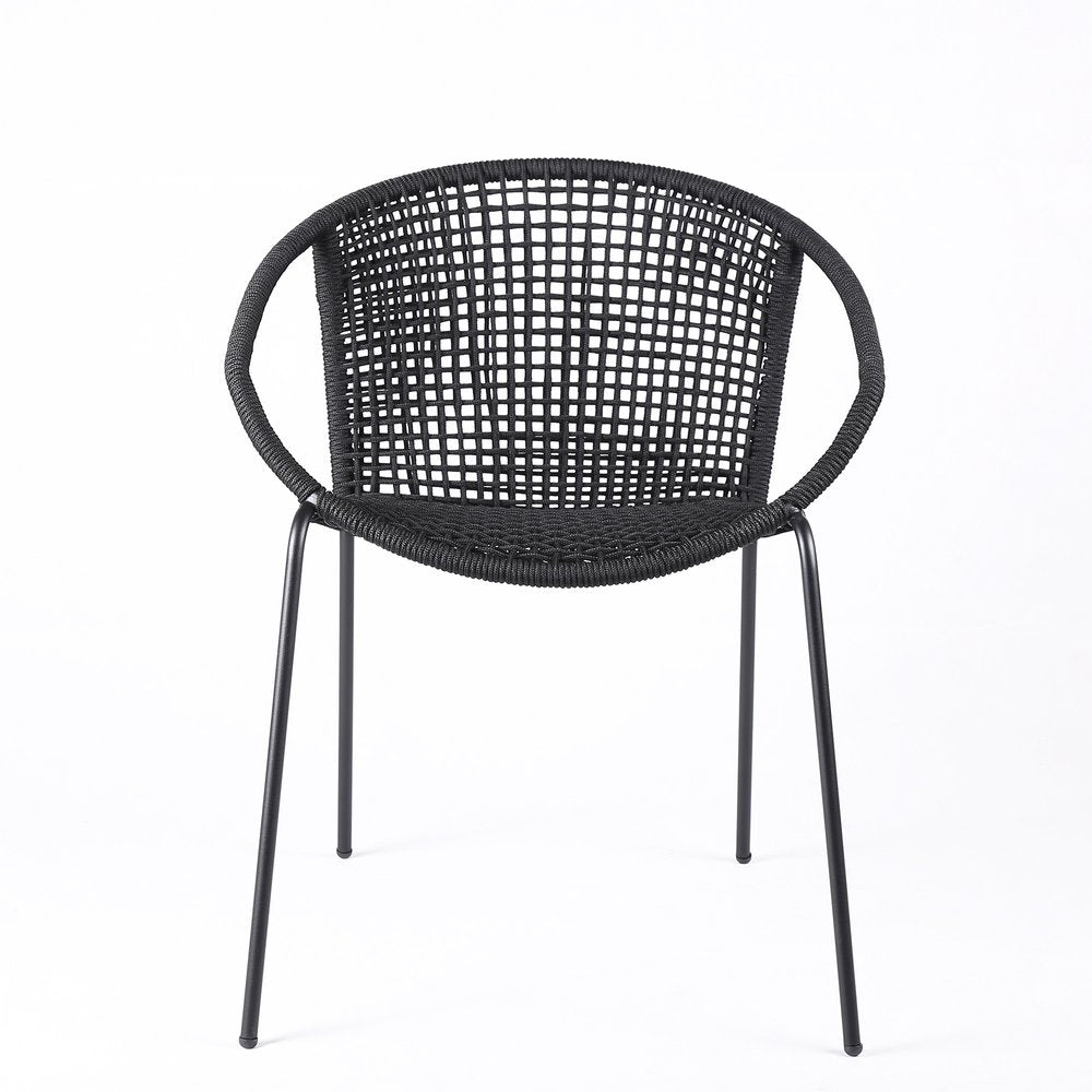 Juego de dos sillas de comedor para exterior de metal negro de 25"