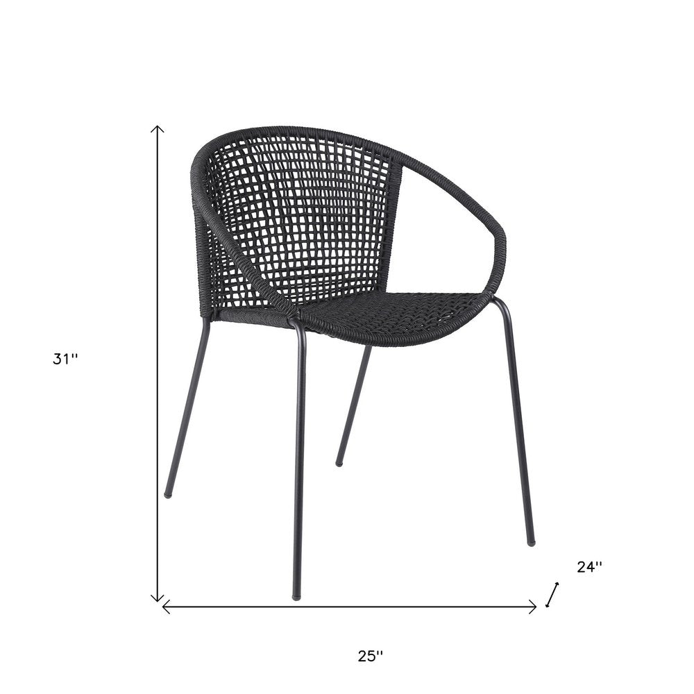 Juego de dos sillas de comedor para exterior de metal negro de 25"