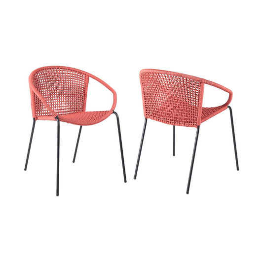 Juego de dos sillas de comedor para exterior de metal rojo de 25"