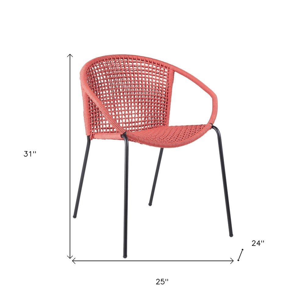 Juego de dos sillas de comedor para exterior de metal rojo de 25"