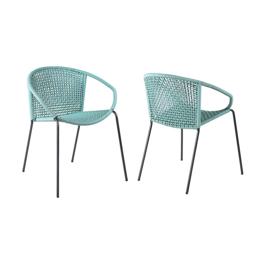 Juego de dos sillas de comedor para exterior de metal verde de 25"