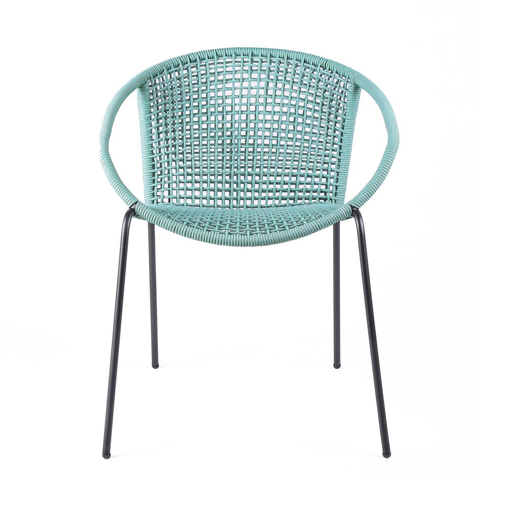 Juego de dos sillas de comedor para exterior de metal verde de 25"