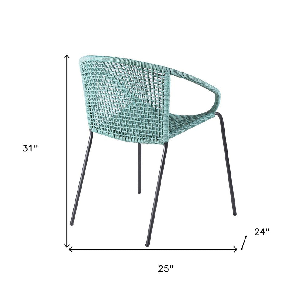 Juego de dos sillas de comedor para exterior de metal verde de 25"