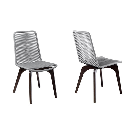 Juego de dos sillas de comedor para exterior de madera maciza plateada de 18"