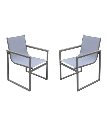 Juego de dos sillas de comedor para exterior de metal gris claro de 22"