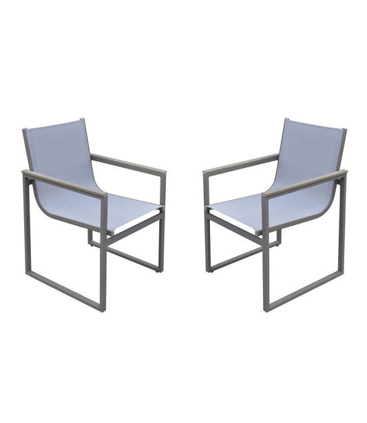 Juego de dos sillas de comedor para exterior de metal gris claro de 22"