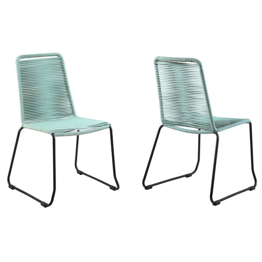 Juego de dos sillas de comedor para exterior de metal verde de 23"