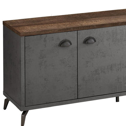 60" Brown And Gray Distressed Reclaimed Wood Enclosed and Open Storage TV Stand