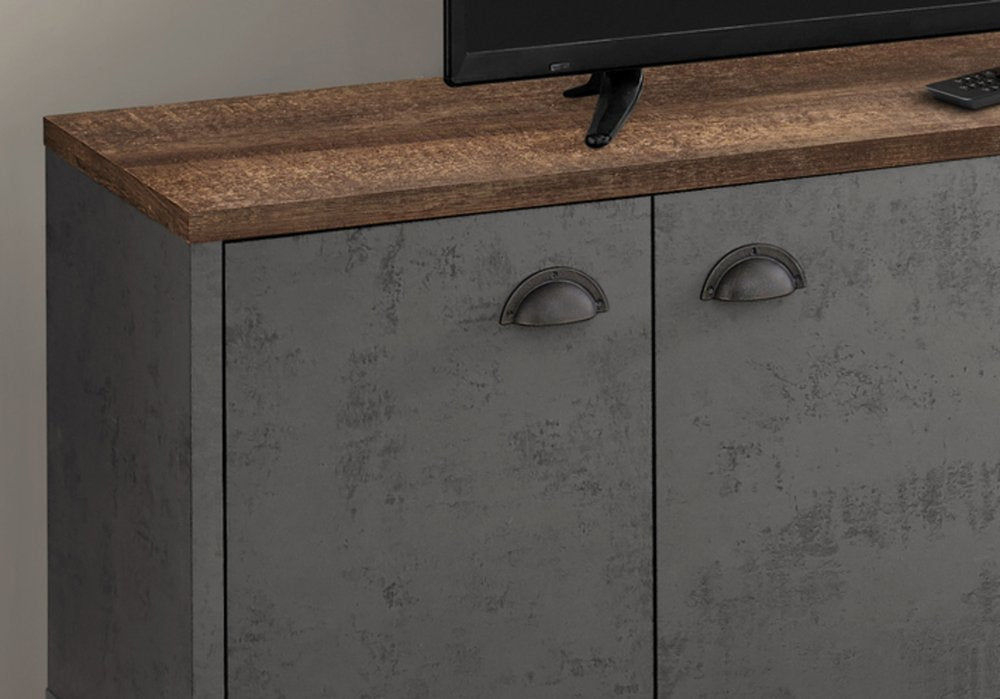 60" Brown And Gray Distressed Reclaimed Wood Enclosed and Open Storage TV Stand