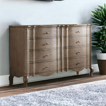 Cómoda doble de 64" de madera maciza y manufacturada color topo con ocho cajones