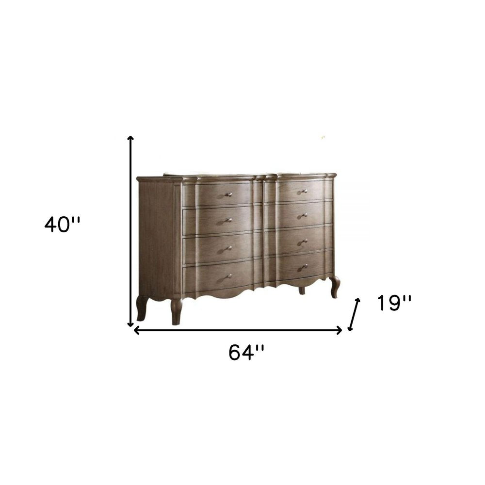 Cómoda doble de 64" de madera maciza y manufacturada color topo con ocho cajones