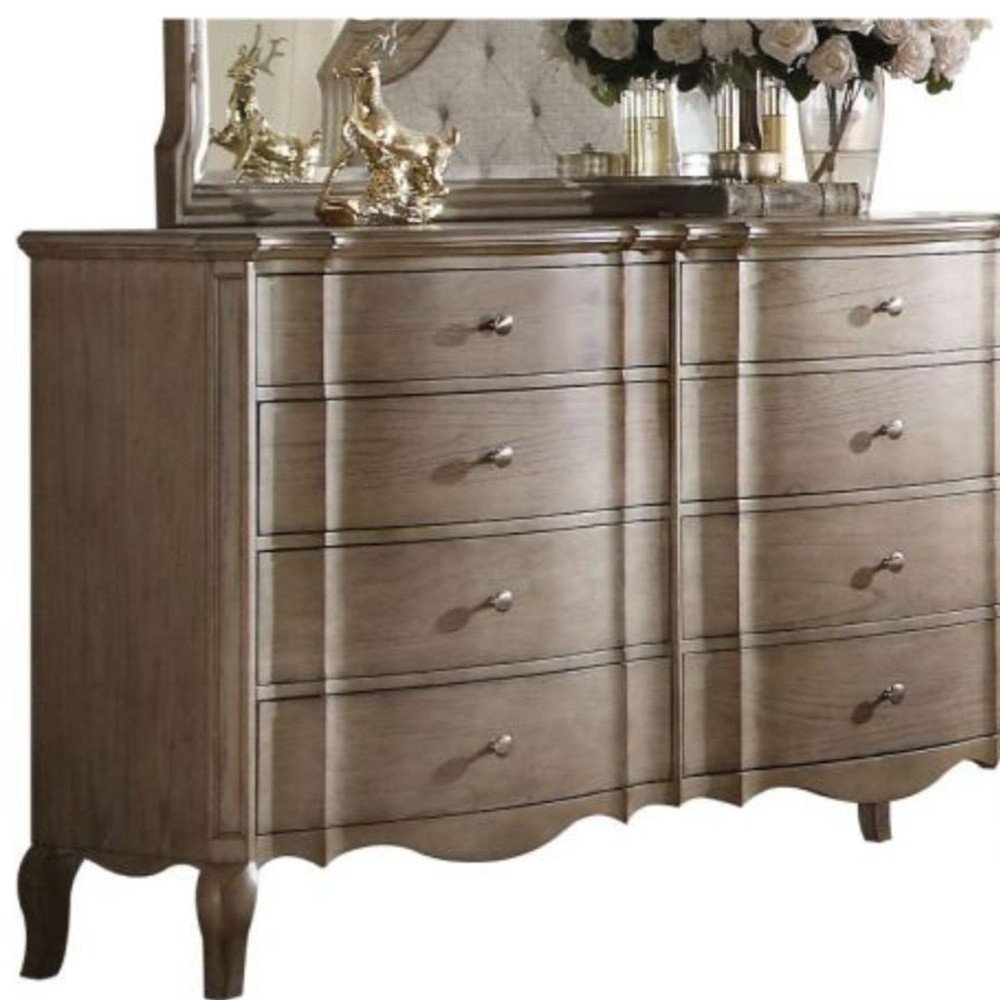 Cómoda doble de 64" de madera maciza y manufacturada color topo con ocho cajones
