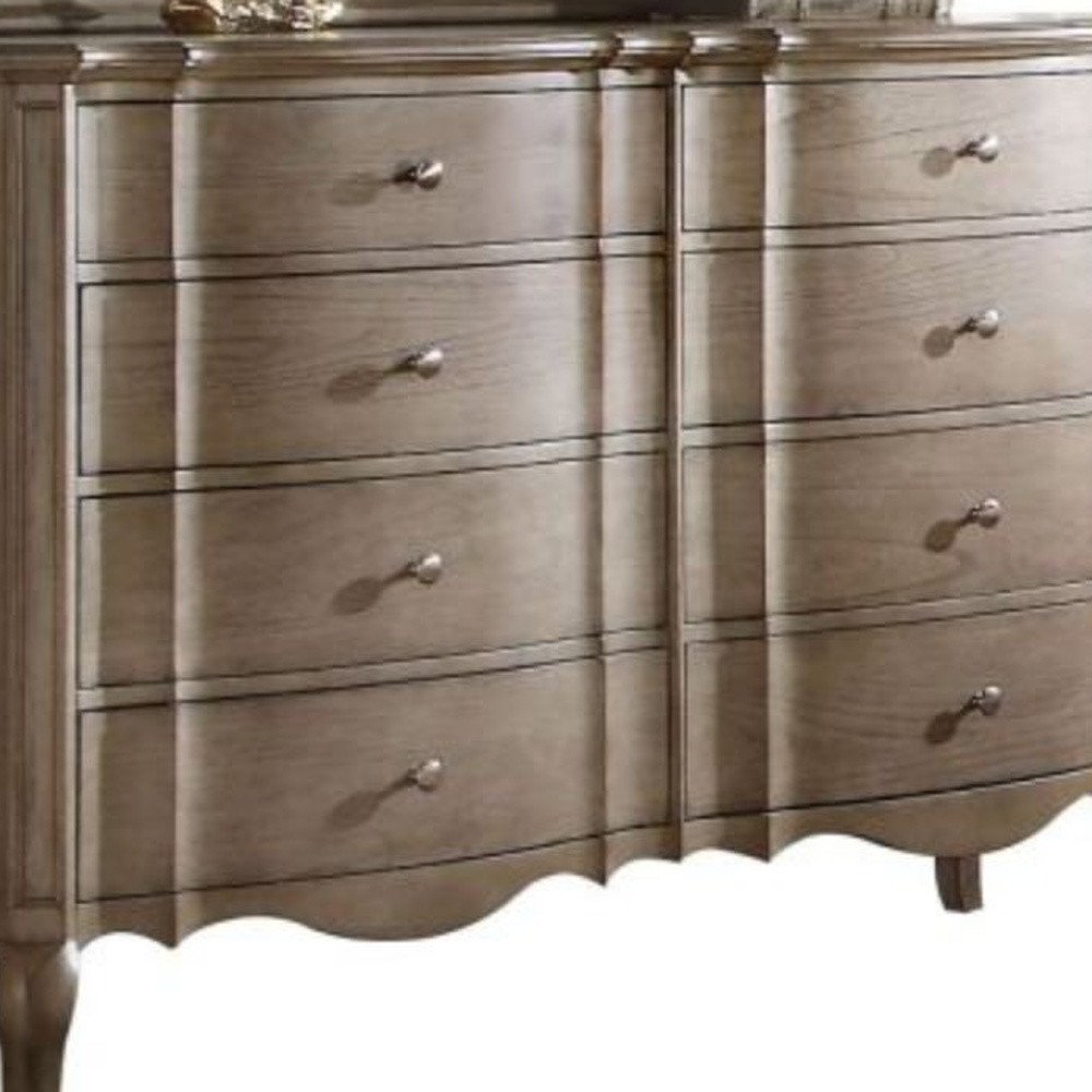 Cómoda doble de 64" de madera maciza y manufacturada color topo con ocho cajones