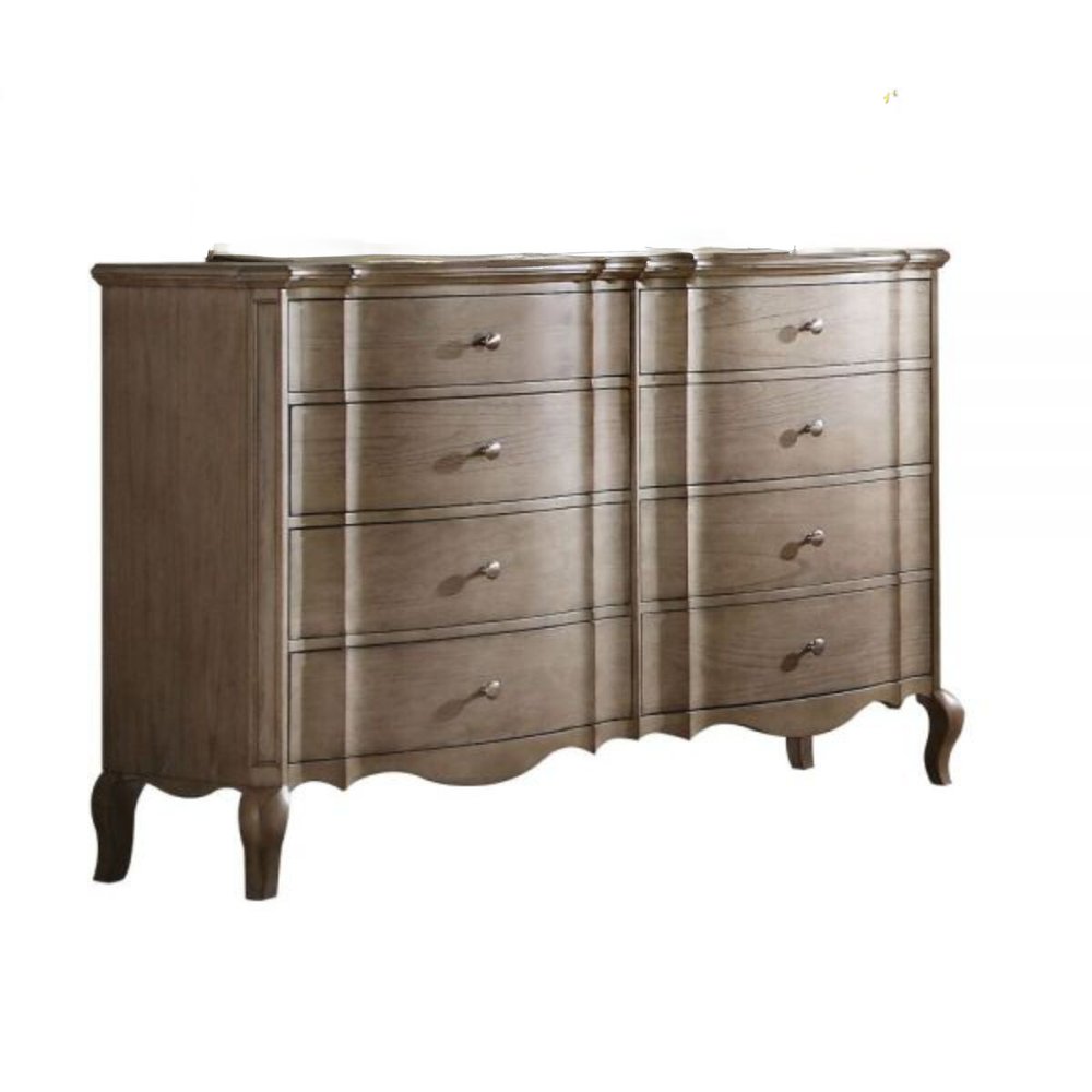 Cómoda doble de 64" de madera maciza y manufacturada color topo con ocho cajones