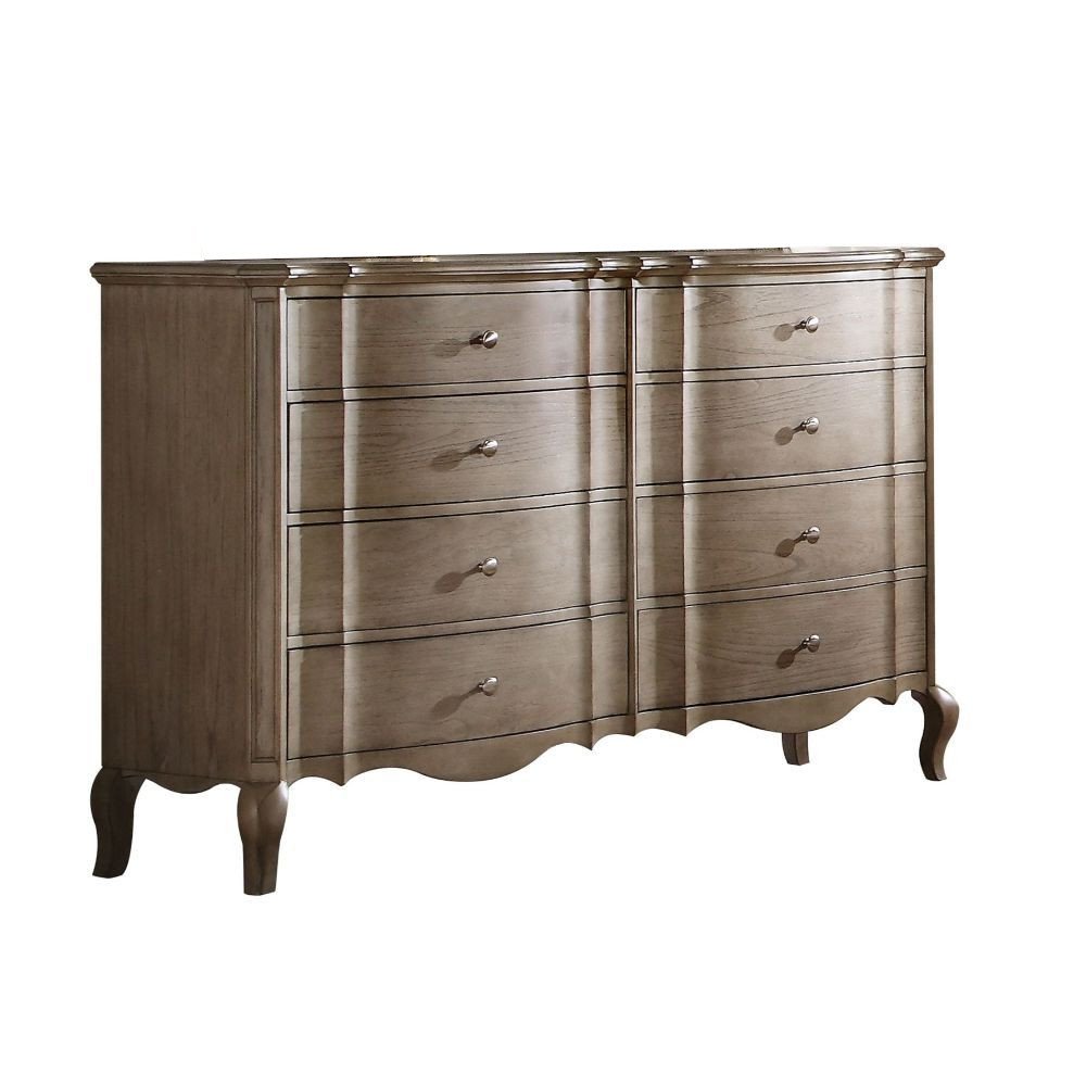 Cómoda doble de 64" de madera maciza y manufacturada color topo con ocho cajones