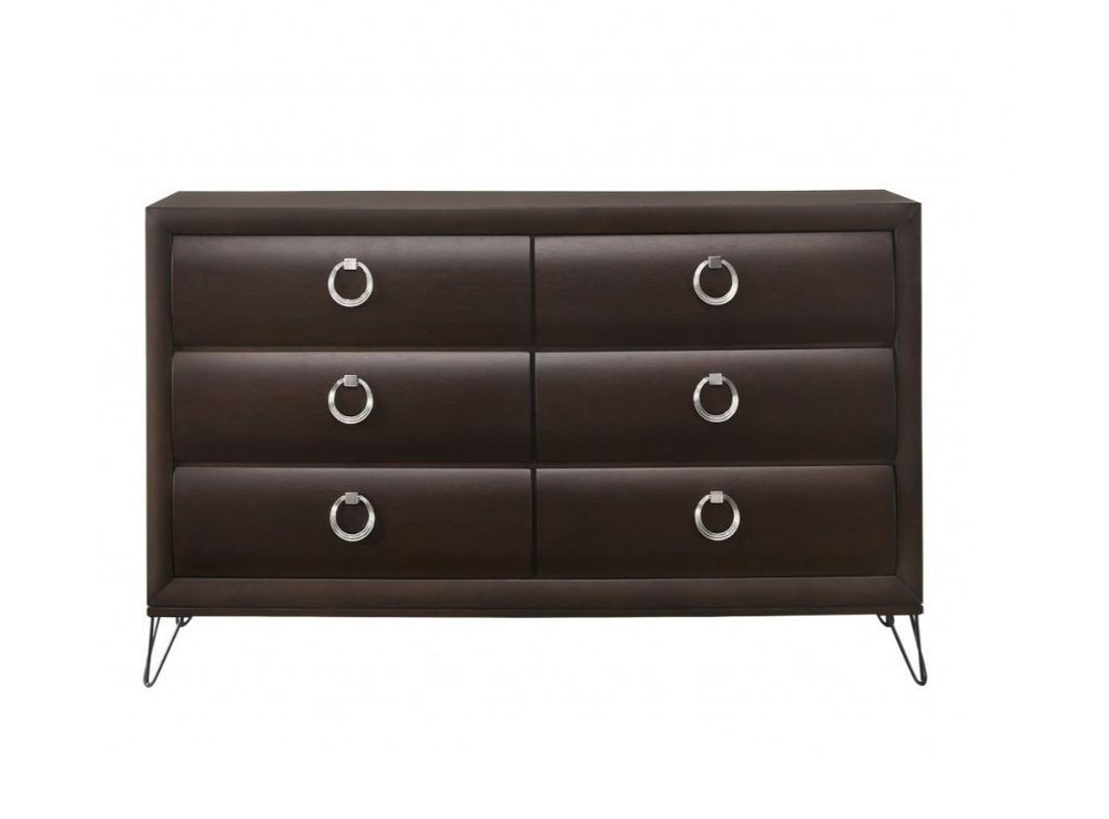 Cómoda doble de seis cajones de madera maciza color Merlot de 63"