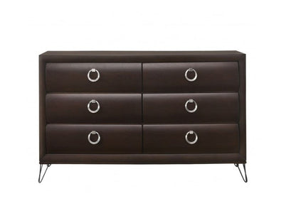 Cómoda doble de seis cajones de madera maciza color Merlot de 63"