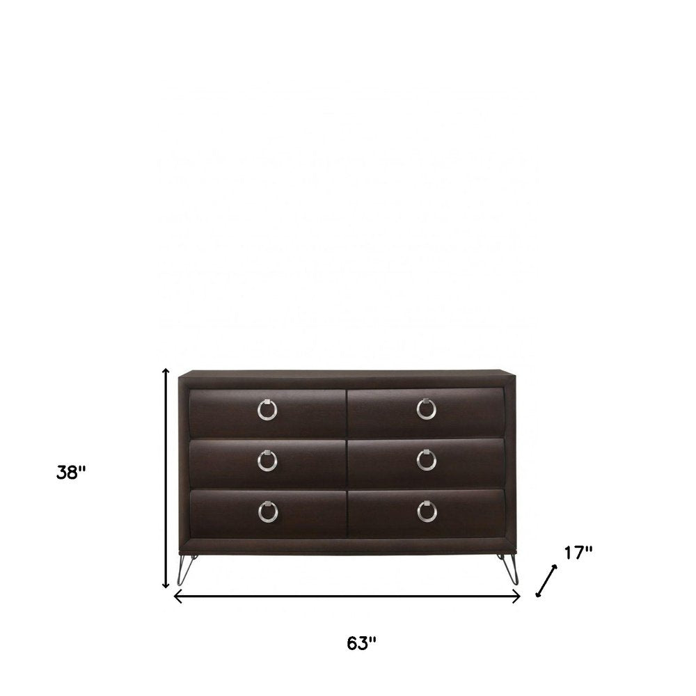 Cómoda doble de seis cajones de madera maciza color Merlot de 63"