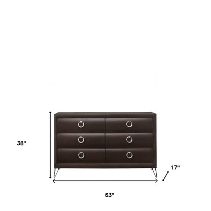 Cómoda doble de seis cajones de madera maciza color Merlot de 63"