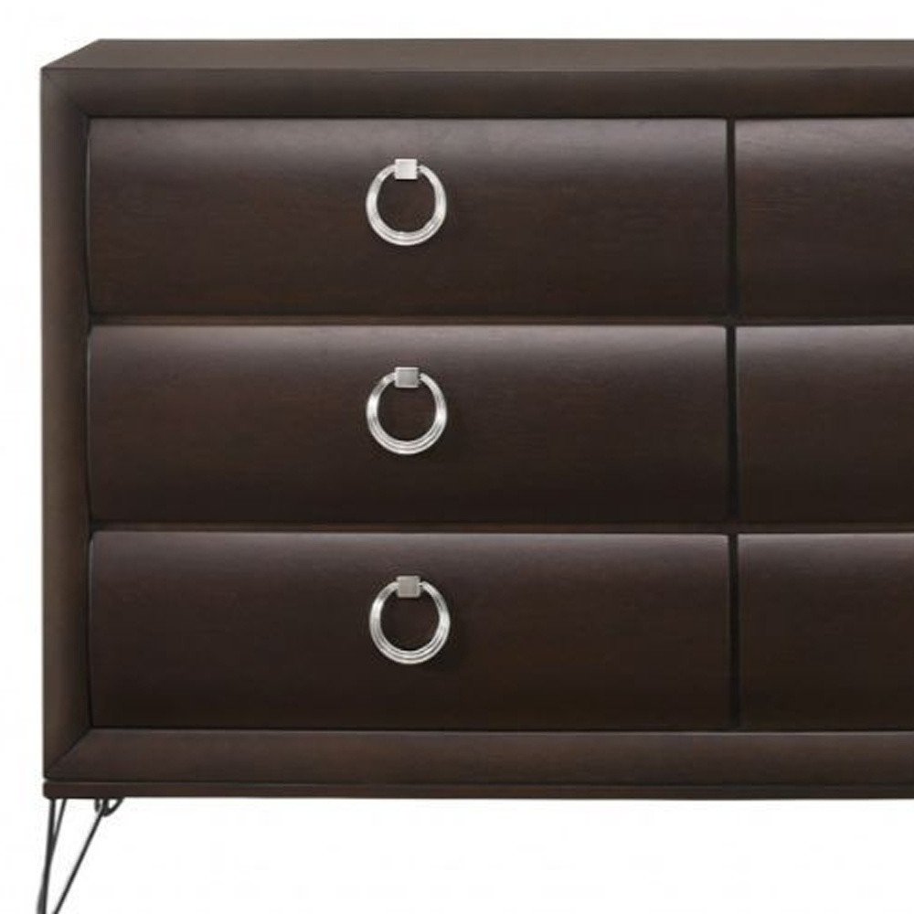 Cómoda doble de seis cajones de madera maciza color Merlot de 63"