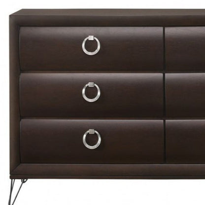 Cómoda doble de seis cajones de madera maciza color Merlot de 63"