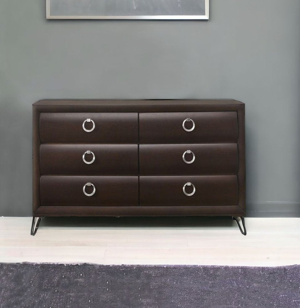 Cómoda doble de seis cajones de madera maciza color Merlot de 63"