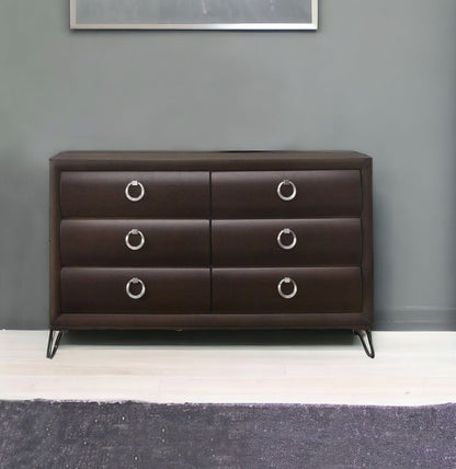 Cómoda doble de seis cajones de madera maciza color Merlot de 63"