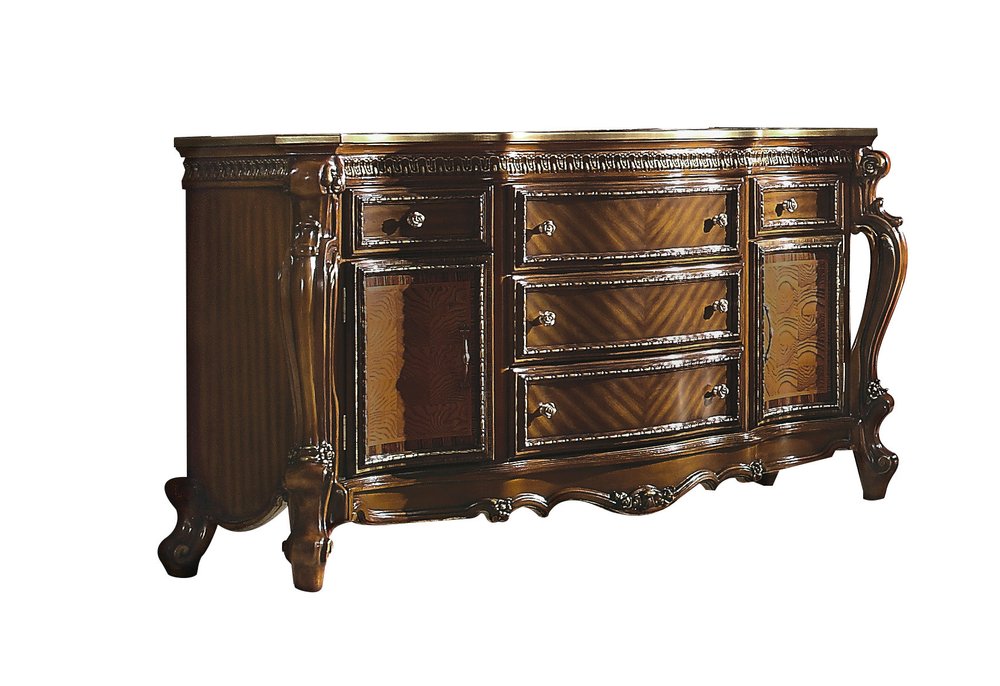 Cómoda triple de cinco cajones de madera maciza y manufacturada marrón de 69"