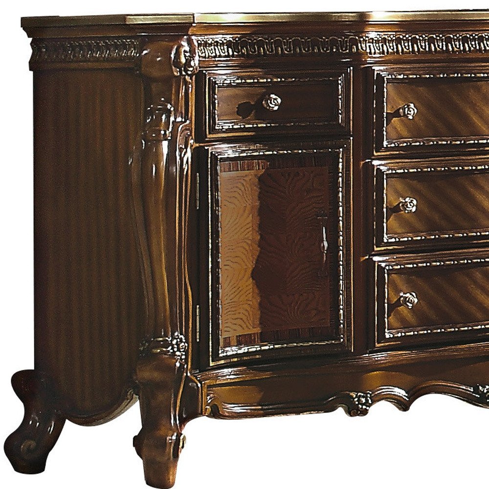 Cómoda triple de cinco cajones de madera maciza y manufacturada marrón de 69"
