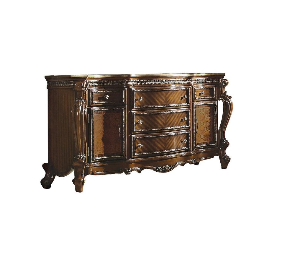 Cómoda triple de cinco cajones de madera maciza y manufacturada marrón de 69"