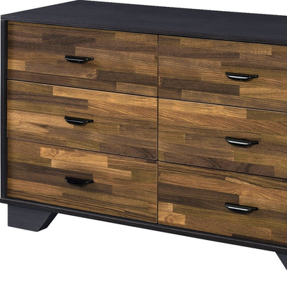 Cómoda doble de 47" con seis cajones de madera manufacturada y acabado en nogal negro