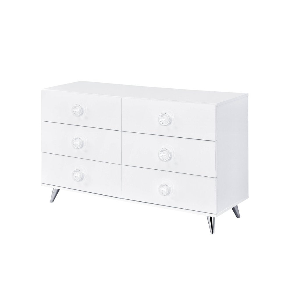 Cómoda doble de 47" de madera manufacturada con acabado blanco y seis cajones