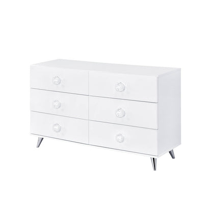 Cómoda doble de 47" de madera manufacturada con acabado blanco y seis cajones