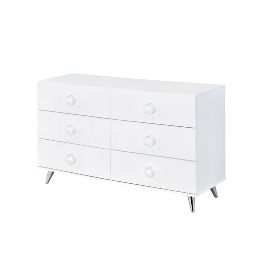 Cómoda doble de 47" de madera manufacturada con acabado blanco y seis cajones